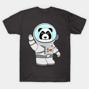 panda wearing astronaut suit waving right hands T-Shirt
